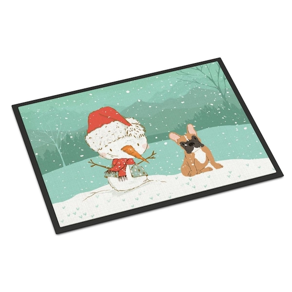 Carolines Treasures 18 x 27 in. Fawn French Bulldog Snowman Christmas Indoor or Outdoor Mat CK2086MAT - main